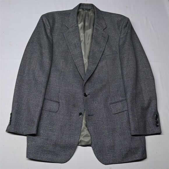 Vtg 90s 44R Blue Check Soft Tweed 100% Wool‎ USA Made Blazer Jacket Sport Coat